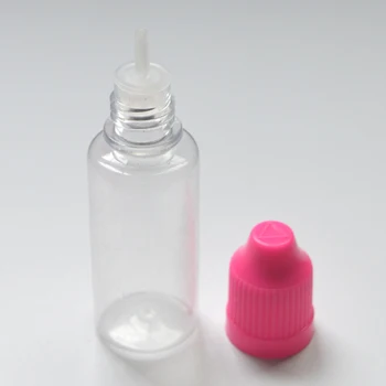 ריק ברור מחמד 20ml קשה מיכל פלסטיק בקבוקים עם טפטפת מילדים כובע דק ארוך טיפ נוזלי בקבוקון 50pcs