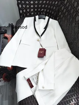 נשים בלייזר סט איכותי לבן בלייזר הלבשה עליונה נקבה 2023 החליפה ישר מכנסיים OL ברזל חינם רשמי חדש