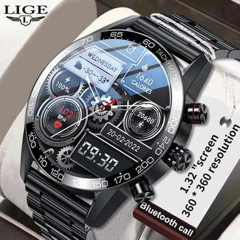 LIGE החדש, שעון חכם גברים Bluetooth קורא מסך HD תמיד להציג את הזמן כושר הצמיד עמיד למים נירוסטה Smartwatch גברים
