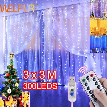 3M LED סולארית גרלנד וילון אורות USB לויה אורות LED אור הפיות הרמדאן עץ חג מולד קישוט 2023 עיצוב חדר השינה