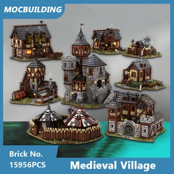 MOC אבני הבניין של ימי הביניים בכפר חלק 3 מודל סדרת טירה DIY התאספו לבנים 8 אדריכלות צעצועים מתנות 15956PCS