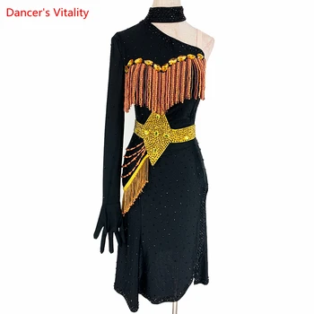 ריקודים לטיניים ביצועים תחפושת שמלה עבור נשים ילדים מבוגרים יחיד שרוולים צמודים רומבה צ ' אצ ' ה החצאית לטיני שמלות