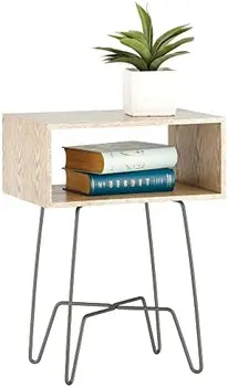 תעשייתי שולחן צד עם אחסון מדף - 2 קומות מתכת ועץ השולחן מינימלי - אמצע המאה העיצוב - מבטא ריהוט L