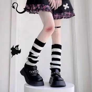 גותי נשים פסים מחממי רגליים Jk לוליטה גרביים ארוכות יפנית סרוגים חותלות Kawaii הרגל נערות שער עגל קרסוליות Cosplay גרב