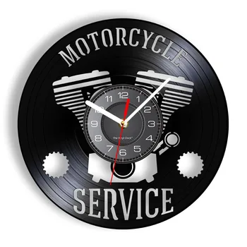 אופנוע שירות עסקי שלט תלוי סדנה שעון קיר אופנוע לתקן את התקליט ויניל שעון המוסך קיר דקורטיבי לצפות