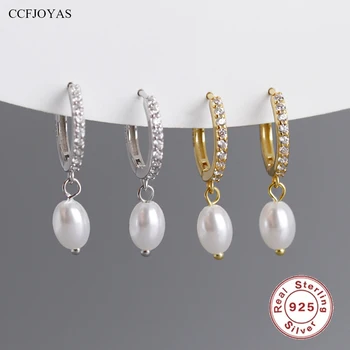 CCFJOYAS באיכות גבוהה 925 כסף סטרלינג פרל זרוק עגילים אירופיים ואמריקאים נשים מסיבת החתונה עגילים תכשיטים יפים