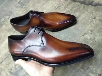 מעצב יוקרתי עור נעלי גברים עור אמיתי עבודת יד נעלי חתונה