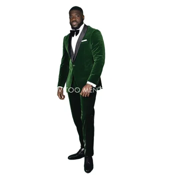 ניו חורף חם ירוק קטיפה בלייזר עם מכנסיים/חליפות גברים Slim Fit 2Piece/חתונה, שושבין החתן לבוש/רשמי זכר חליפת אספקת
