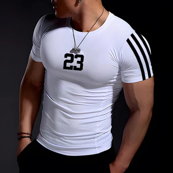 האופנה החדשה של הגברים קיץ מזדמן נוח ההדוקות חולצת הספורט ספורט מהיר ייבוש לנשימה חולצה XXS-6XL