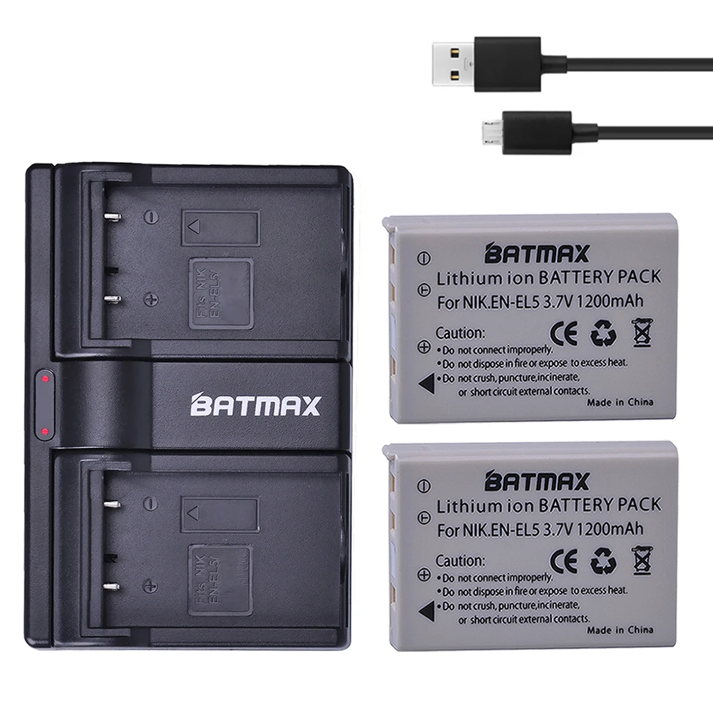 Batmax 2Pcs EN-EL5 EN EL5 EL5 Li-ion סוללה נטענת +Dual USB מטען עבור ניקון מצלמה קולפיקס P80 P90 P100 P500 P510 P520 . ' - ' . 0