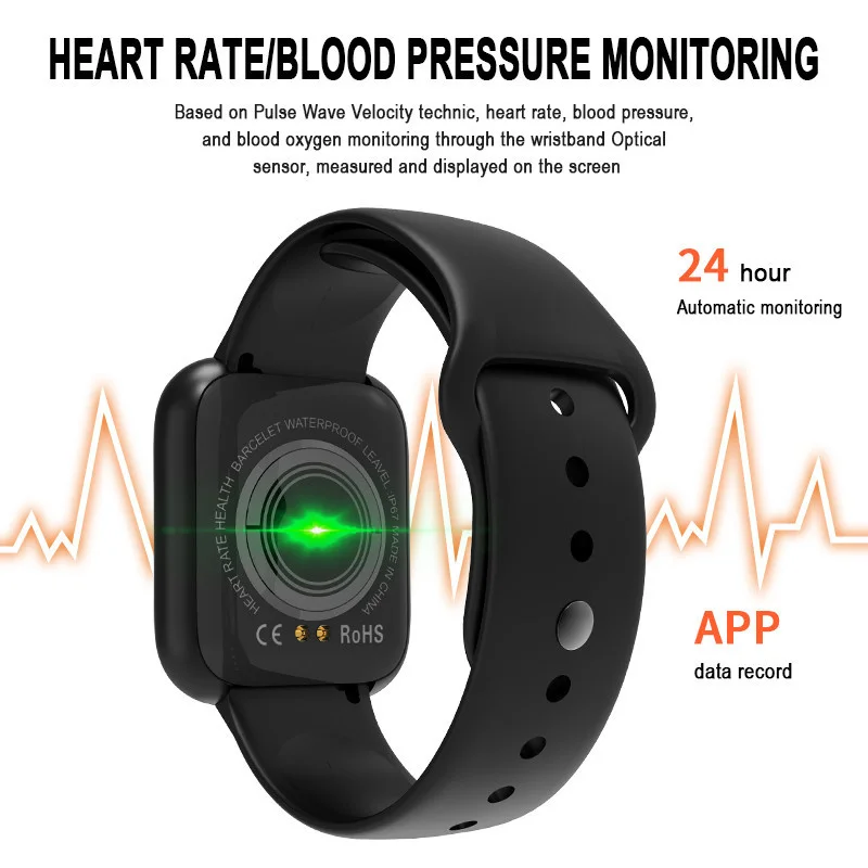 I5 של גברים ונשים השעונים החכמים, מוניטור קצב לב, לחץ דם, מוניטור, Bluetooth, עמיד למים, מתאים עבור אנדרואיד iOS . ' - ' . 1