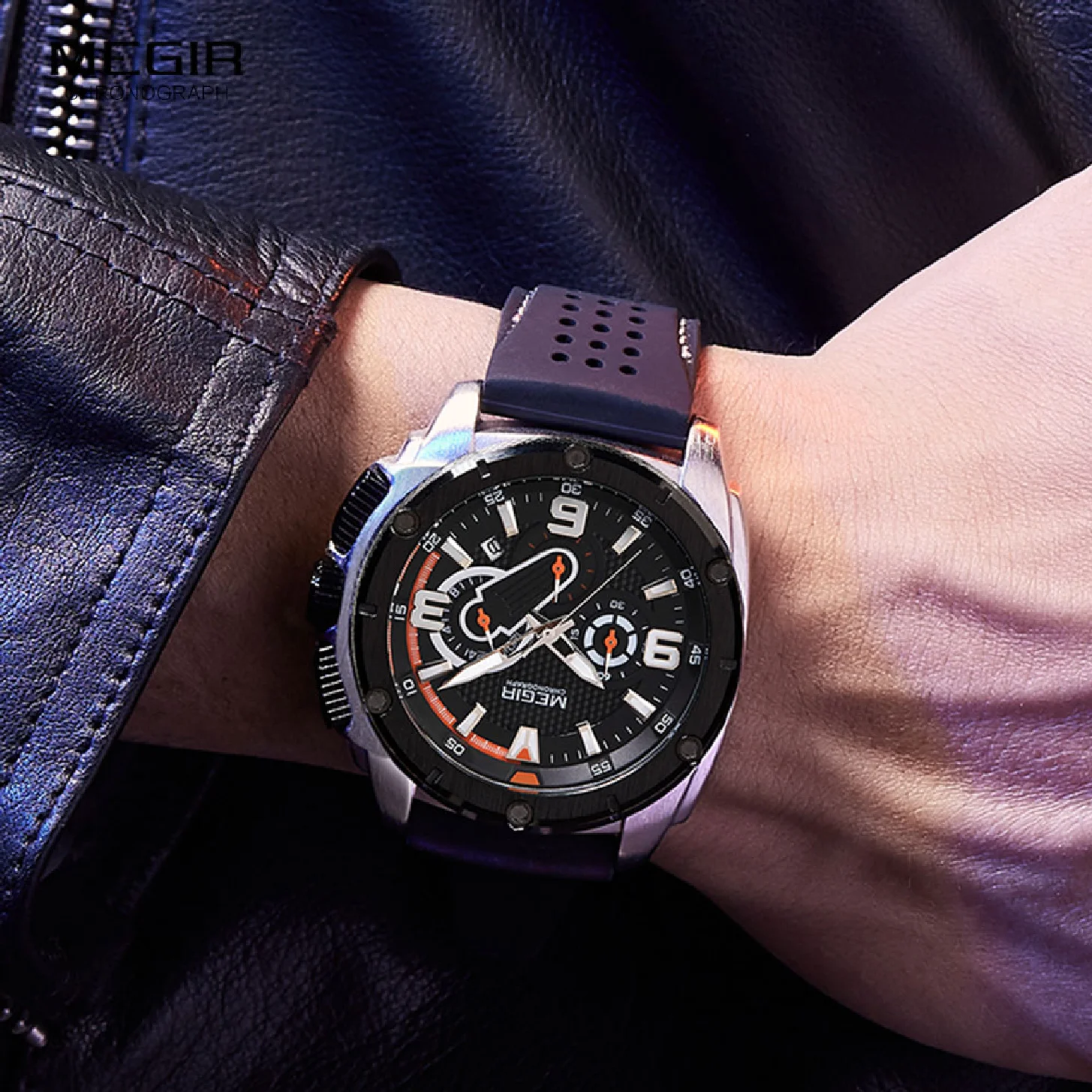 MEGIR הגברים הכרונוגרף קוורץ שעונים 2023 יוקרה מותג העליון הצבאי ספורט שעון יד סיליקון רצועה עמיד למים שעונים גברים . ' - ' . 2