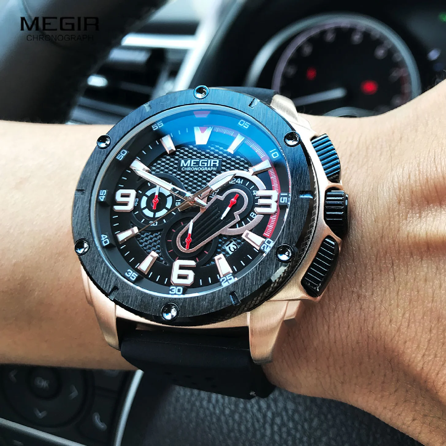 MEGIR הגברים הכרונוגרף קוורץ שעונים 2023 יוקרה מותג העליון הצבאי ספורט שעון יד סיליקון רצועה עמיד למים שעונים גברים . ' - ' . 3