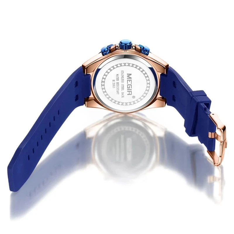 MEGIR מזדמן אופנה כחול סיליקון קוורץ גברים לצפות תכליתי הכרונוגרף שעונים זוהר 30M עמיד למים שעון רלו גבר . ' - ' . 1