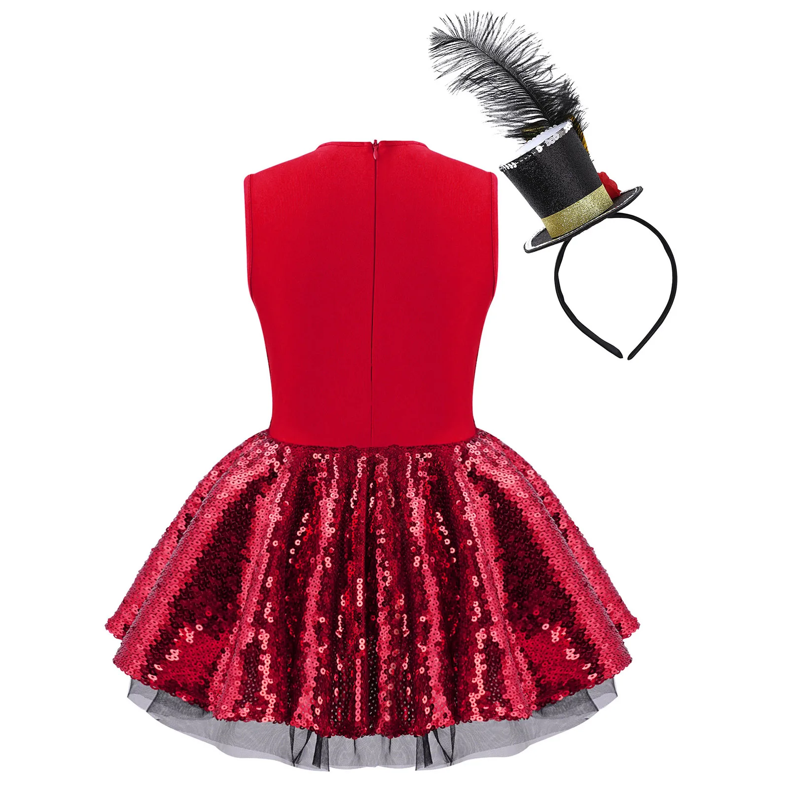 ילדים בנות נוצץ נצנצים ריקוד בלט השמלה האדומה Bowknot שרוולים חג המולד קרקס קרקס מפואר שמלה למעלה חצאית בגד גוף שמלה . ' - ' . 1