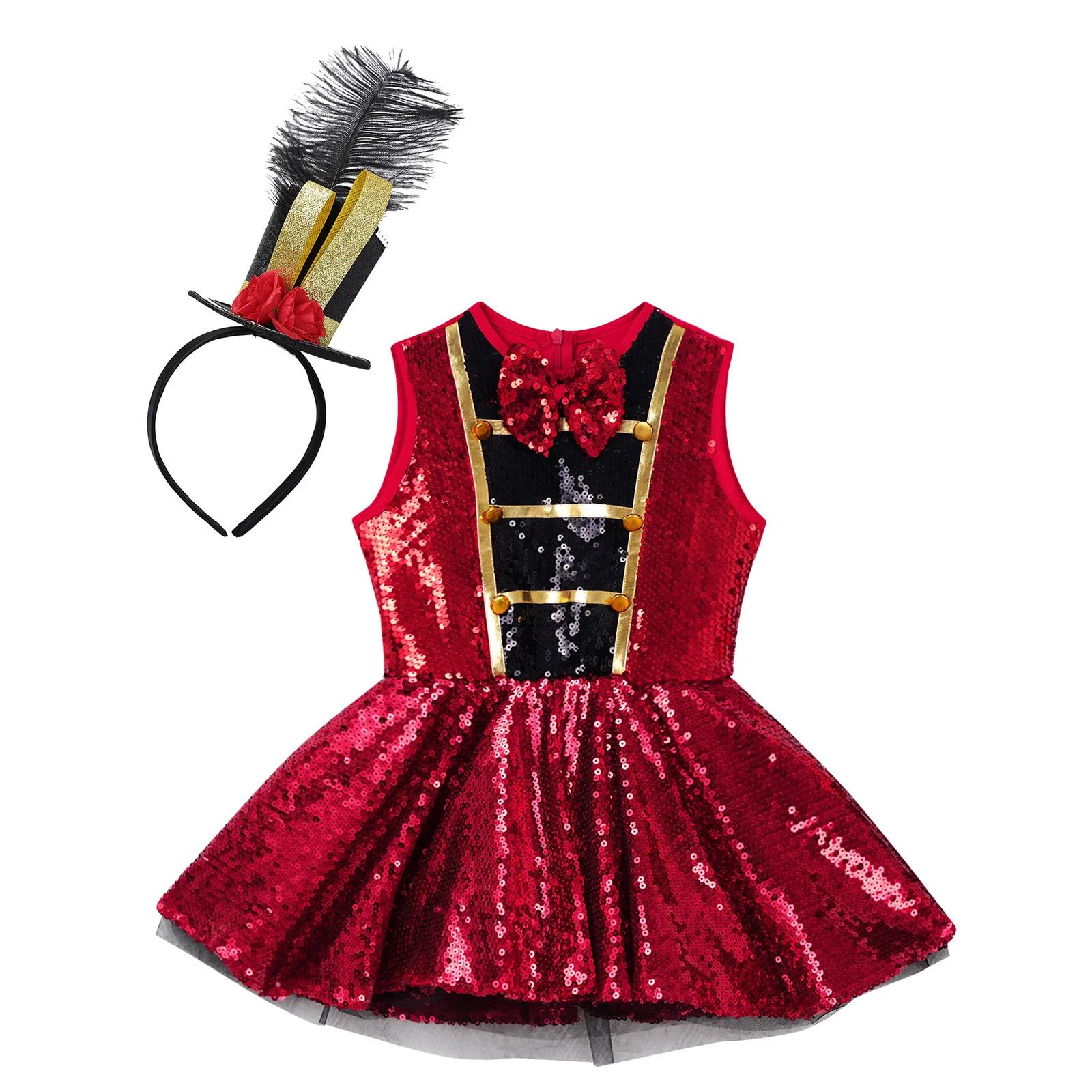 ילדים בנות נוצץ נצנצים ריקוד בלט השמלה האדומה Bowknot שרוולים חג המולד קרקס קרקס מפואר שמלה למעלה חצאית בגד גוף שמלה . ' - ' . 2