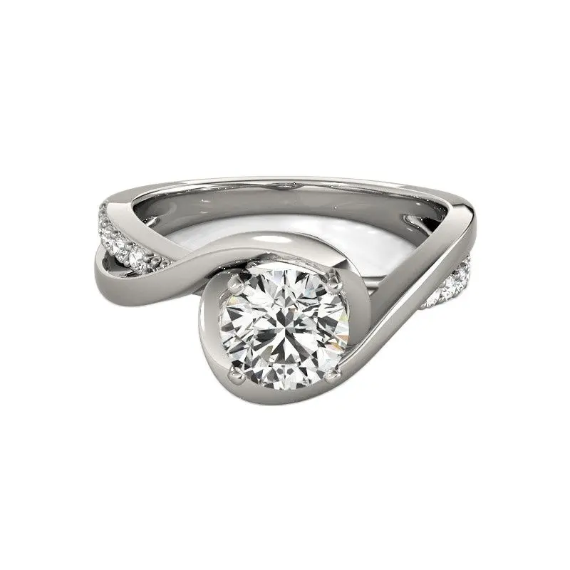 כסף סטרלינג 925 ערכות טבעת טבעת אירוסין קלאסית תכשיטים לנשים סיבוב 1 Ct Moissanite . ' - ' . 1