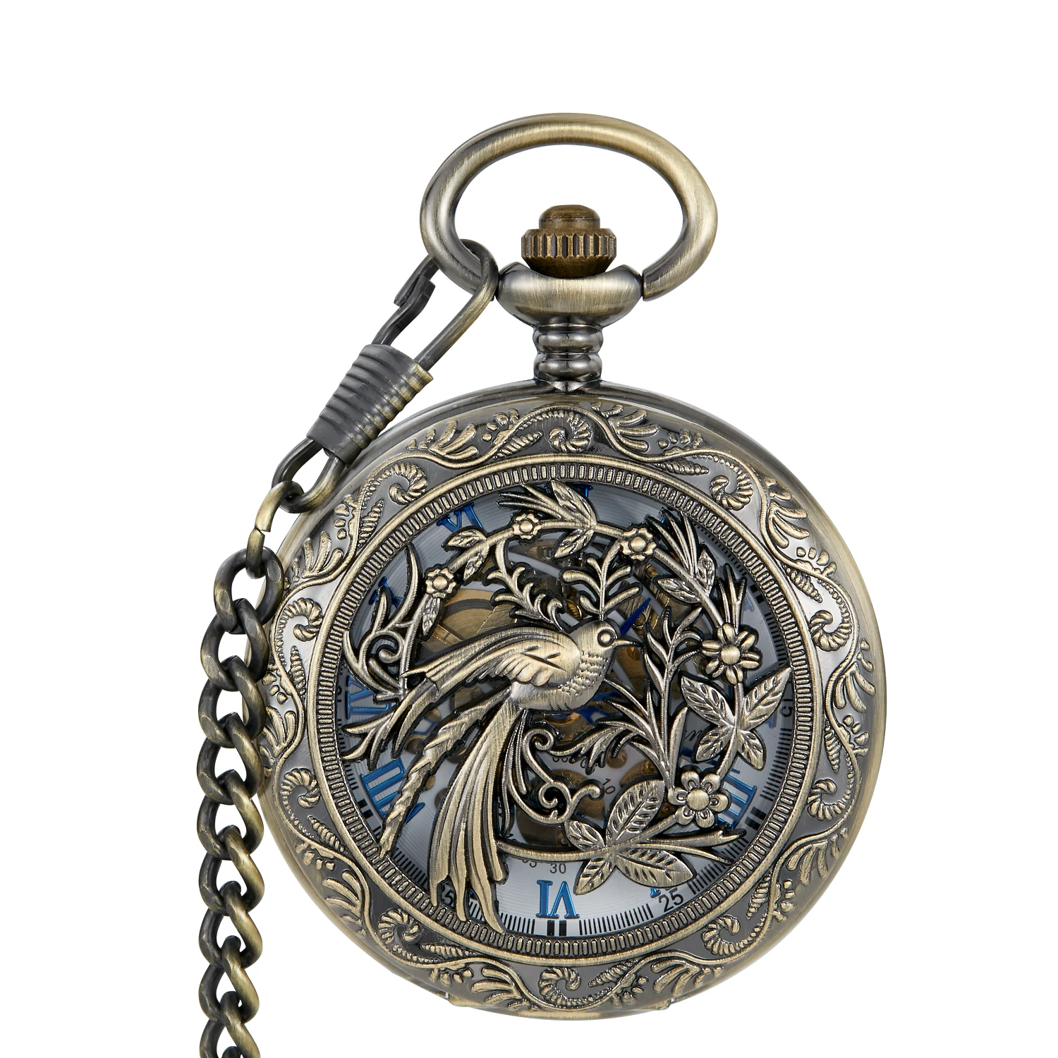 מעולה פזמונים ספירלת פיניקס עתיק קוורץ שעון כיס רטרו ברונזה עף ציפור חיה שרשרת שרשרת תכשיטים מתנות יוניסקס . ' - ' . 0